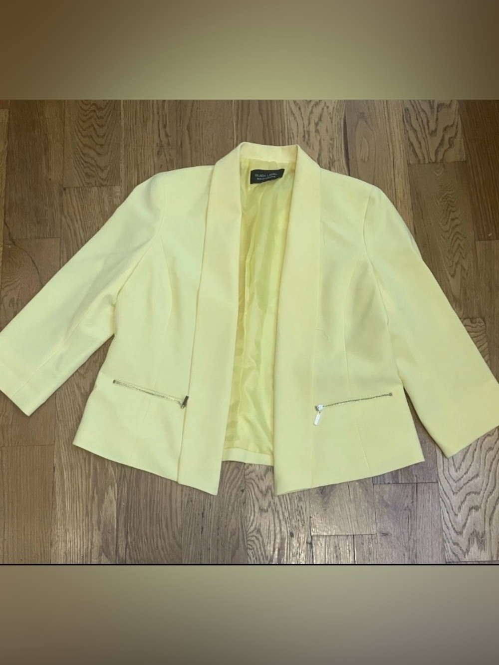 Black Label by Evan Picone Yellow Blazer Women's Zipper Pocket Size 10 Used